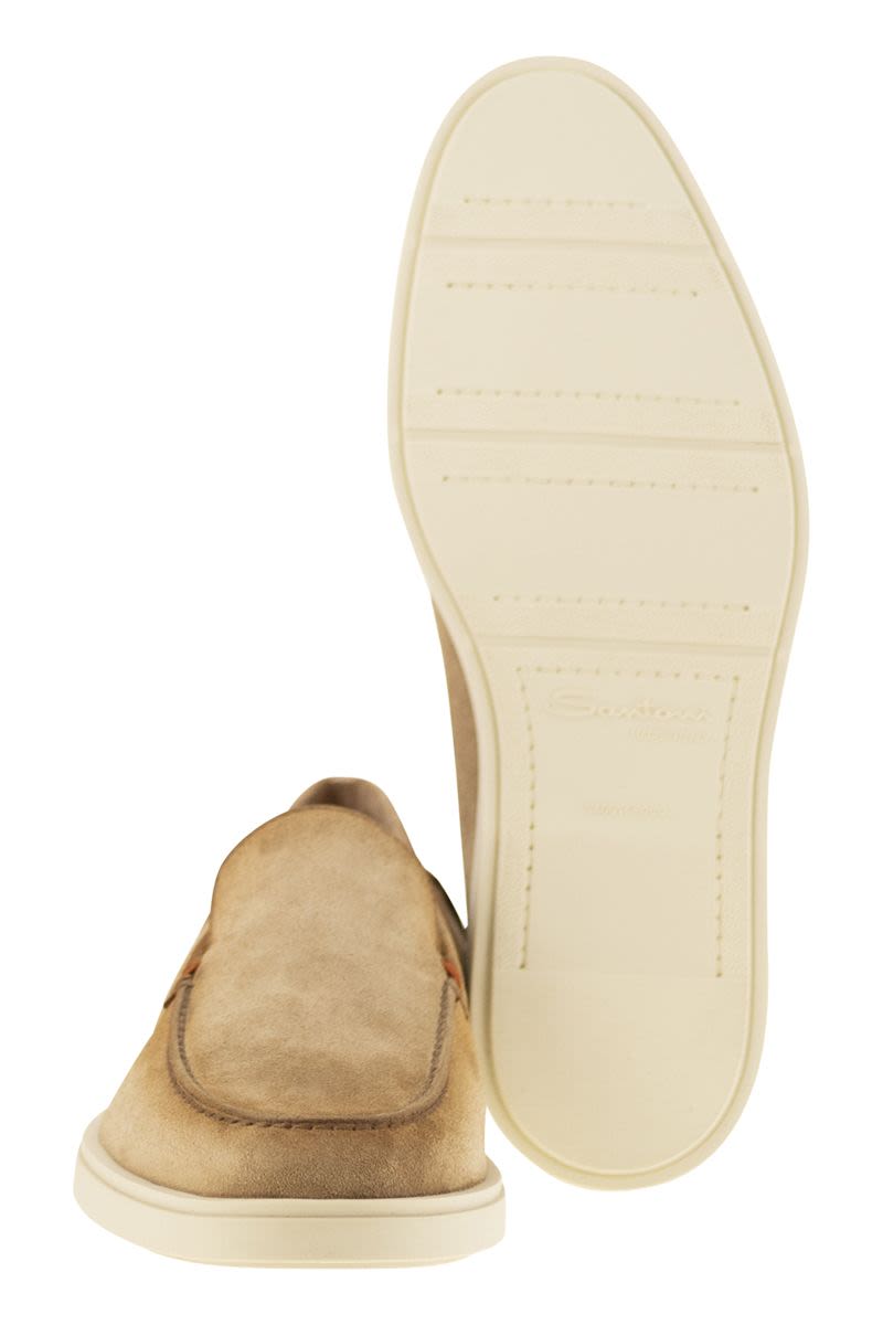 SANTONI Suede Moccasin with Classic Line and Comfortable Sole
