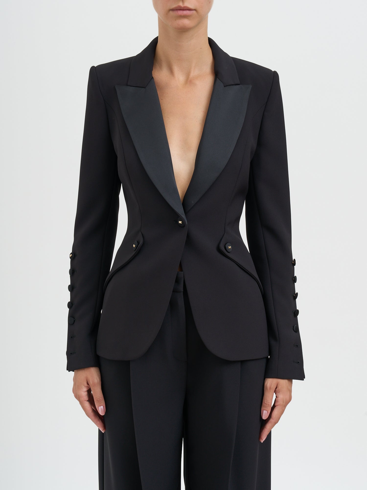 ELISABETTA FRANCHI Single-Breasted Jacket with Padded Shoulders - Size 40