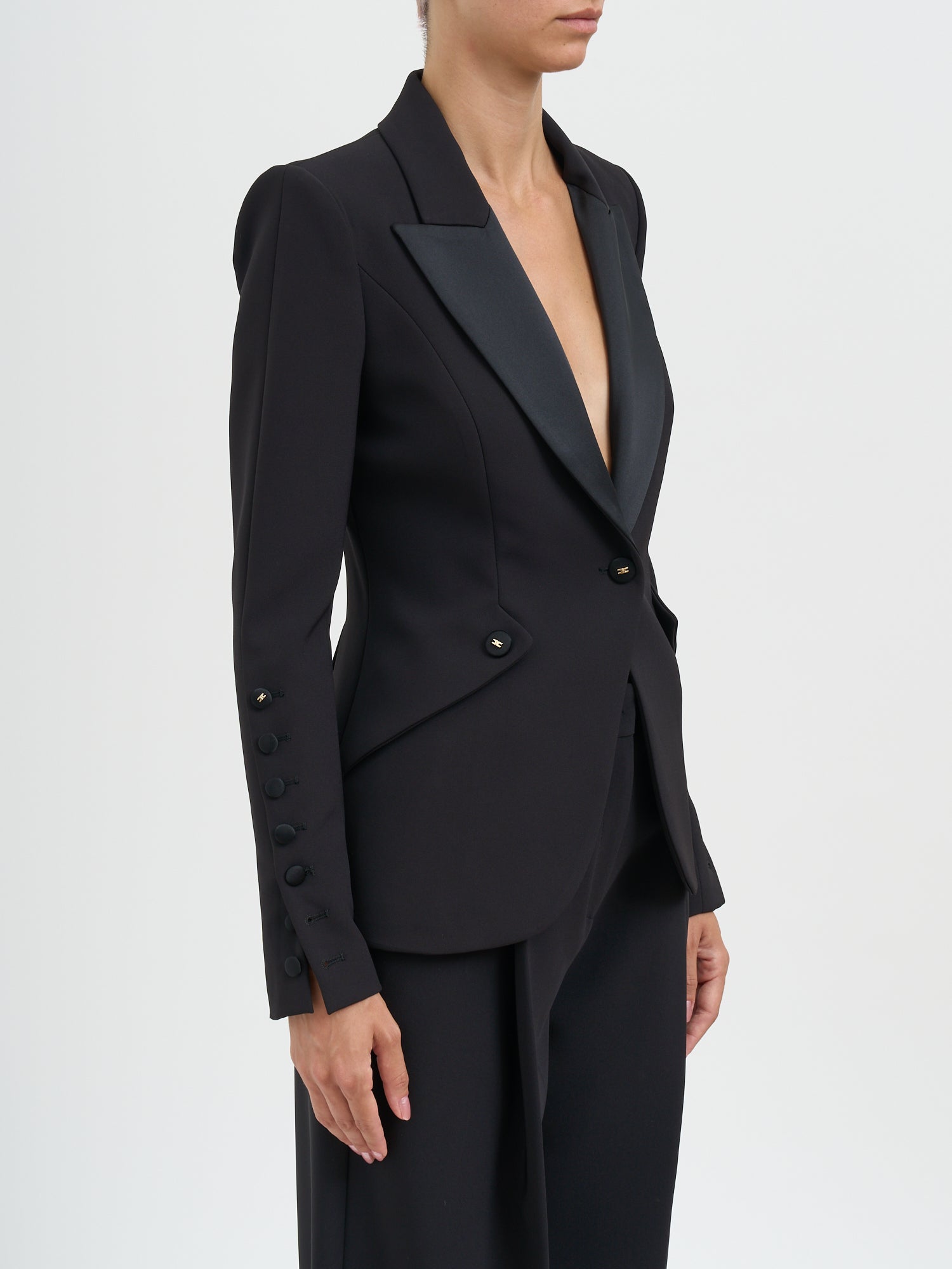 ELISABETTA FRANCHI Single-Breasted Jacket with Padded Shoulders - Size 40