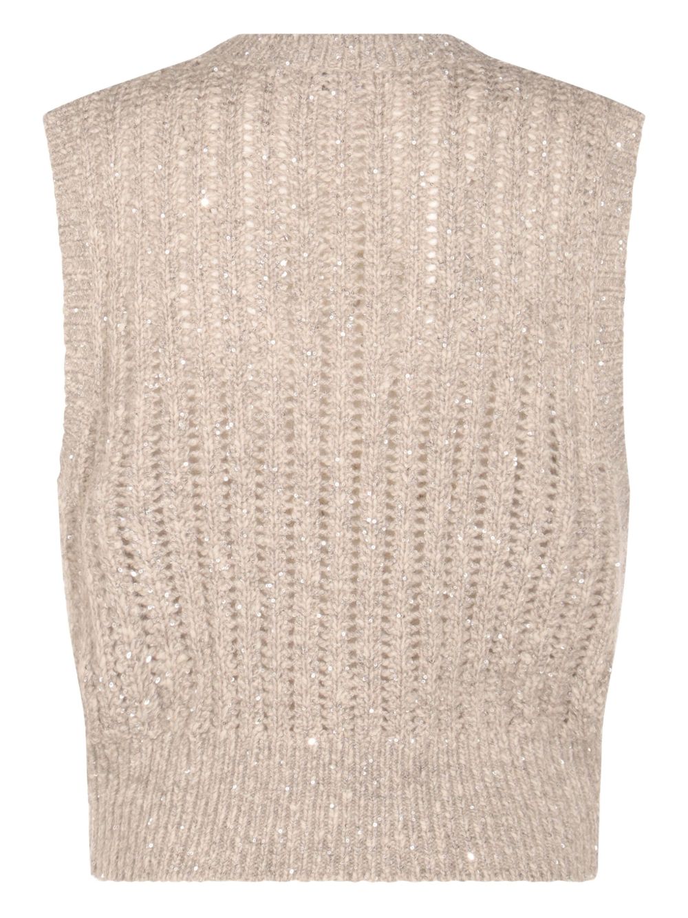 BRUNELLO CUCINELLI Sleeveless Crew Neck Wool Tank Top with Sequin Embellishment