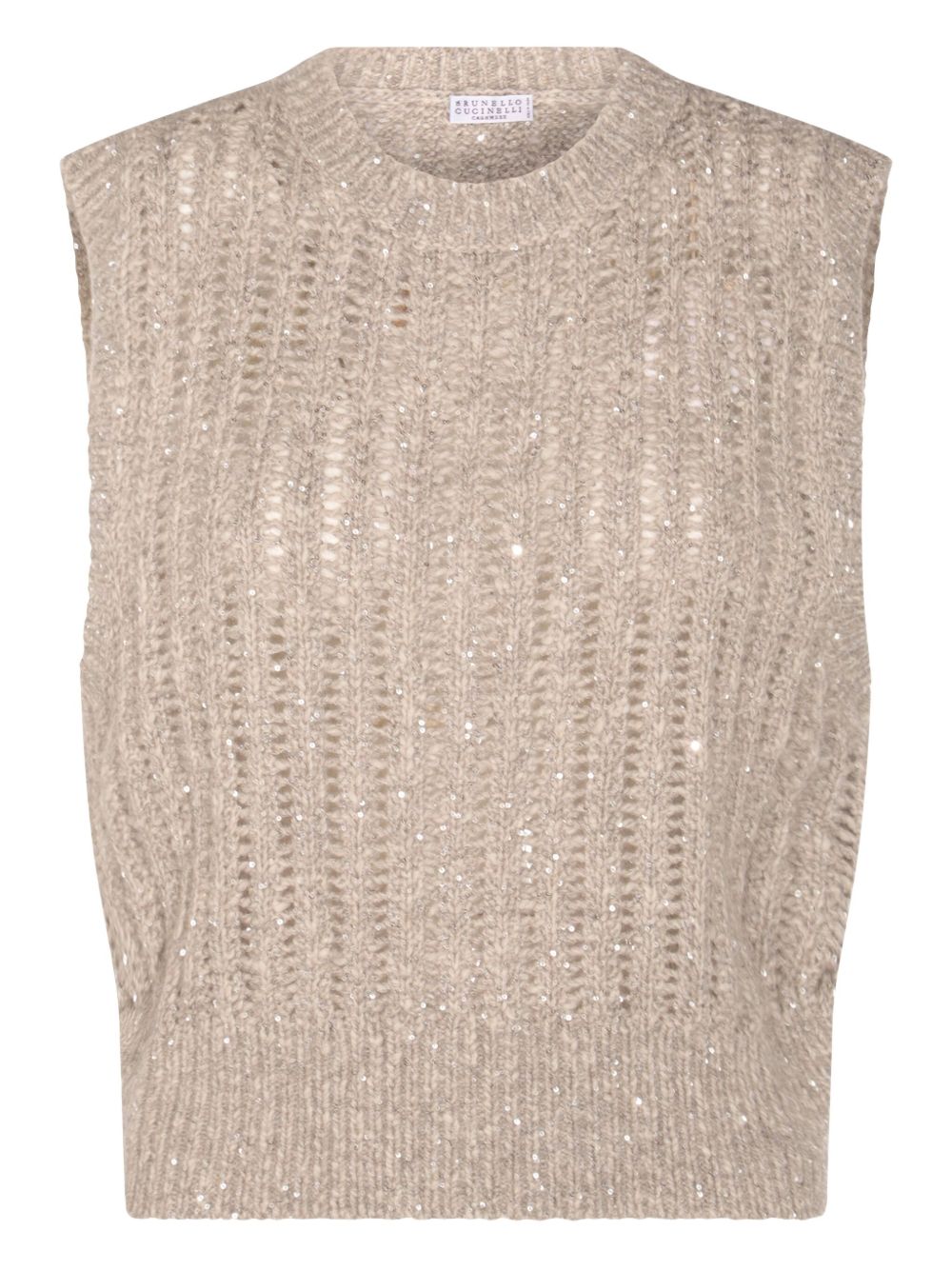 BRUNELLO CUCINELLI Sleeveless Crew Neck Wool Tank Top with Sequin Embellishment