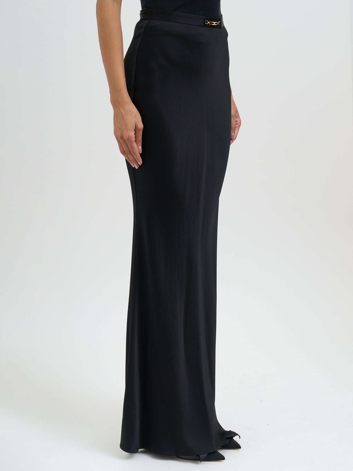 ELISABETTA FRANCHI Satin Skirt with Jewel Detail - 115 cm Length