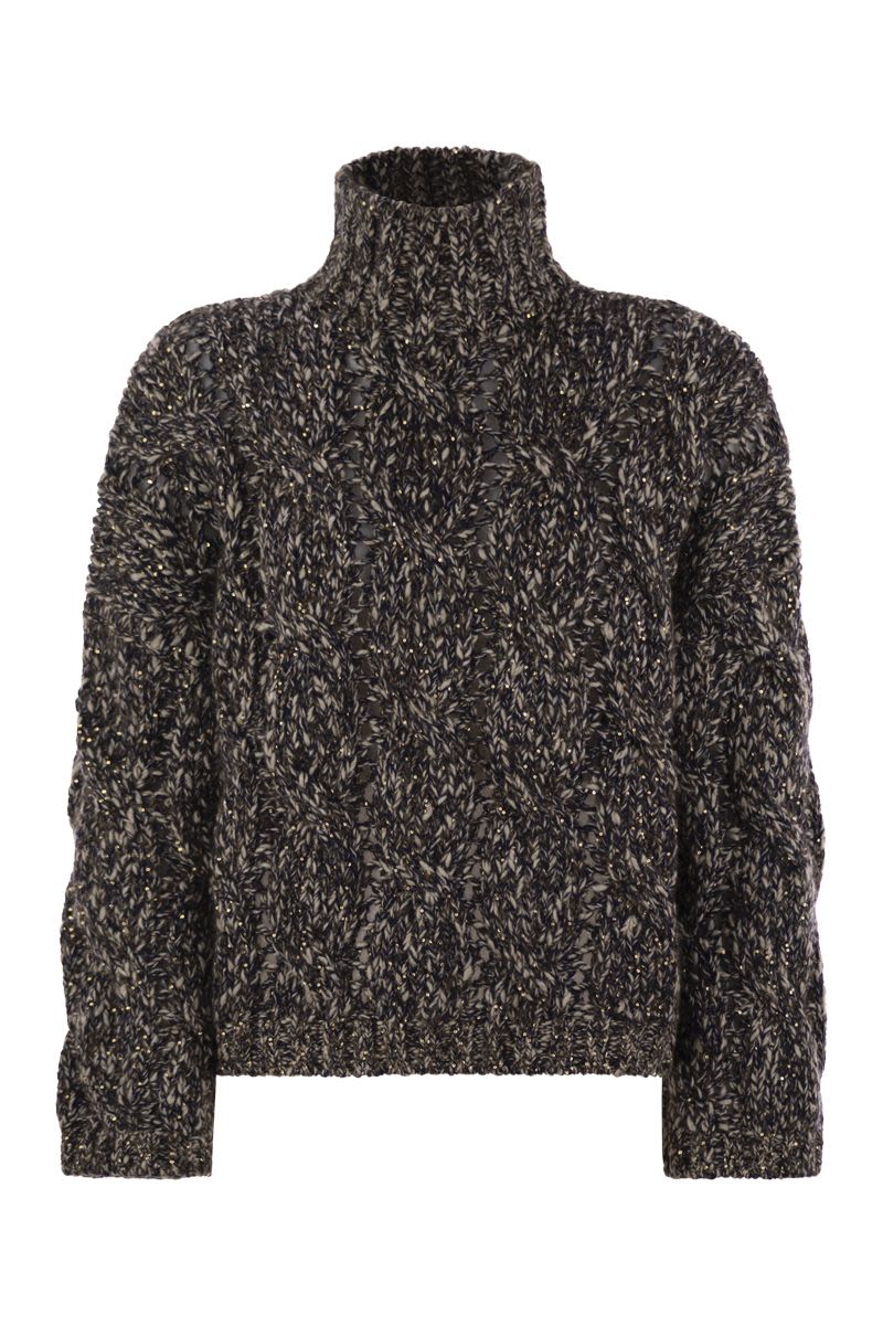 BRUNELLO CUCINELLI Soft Wool and Cashmere Turtleneck Sweater with Braided Design