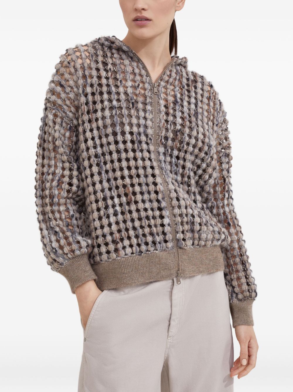 BRUNELLO CUCINELLI Embroidered Wool Hooded Cardigan