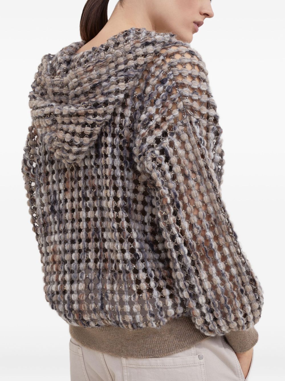 BRUNELLO CUCINELLI Mini Balloon Net Embroidered Cardigan with Hood