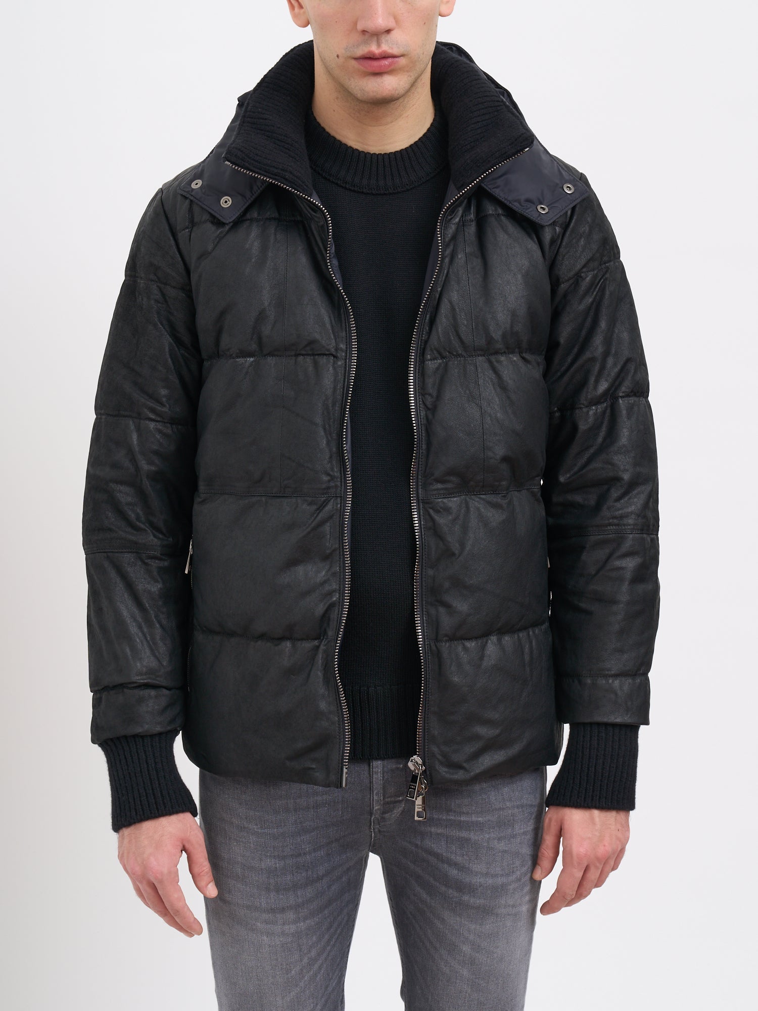 GIORGIO BRATO Men's Leather Down Jacket with Hood