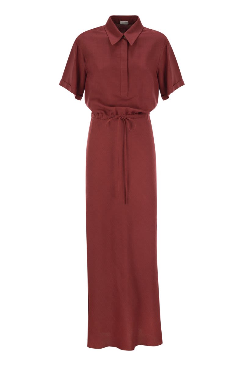 BRUNELLO CUCINELLI Fluid Viscose and Linen Twill Mini Dress with Necklace