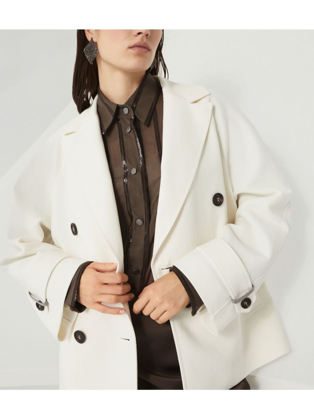 BRUNELLO CUCINELLI Double-Breasted Linen and Cotton Caban for Women