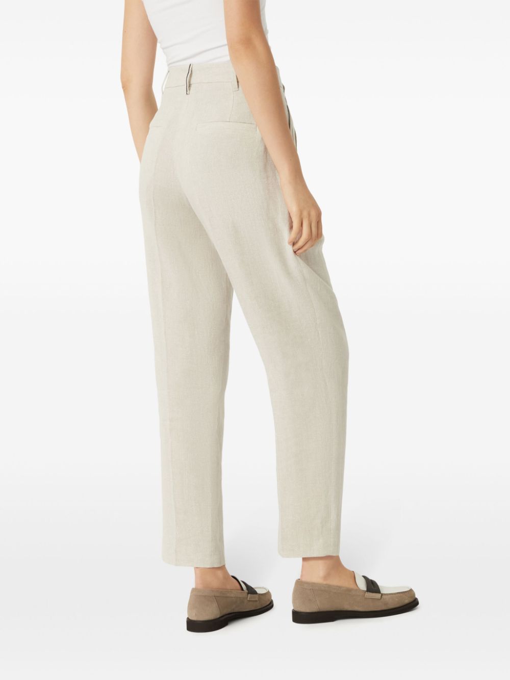 BRUNELLO CUCINELLI Slouchy Trousers in Sparkling Linen Canvas with Jewelry Embellishments