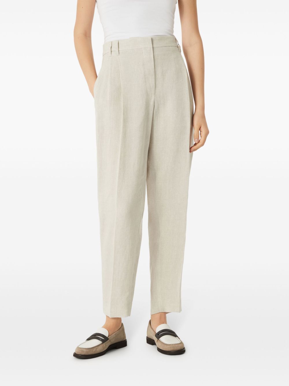 BRUNELLO CUCINELLI Slouchy Trousers in Sparkling Linen Canvas with Jewelry Embellishments