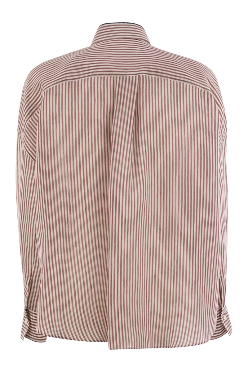 BRUNELLO CUCINELLI Light Knit Striped Shirt with Shiny Collar Detail