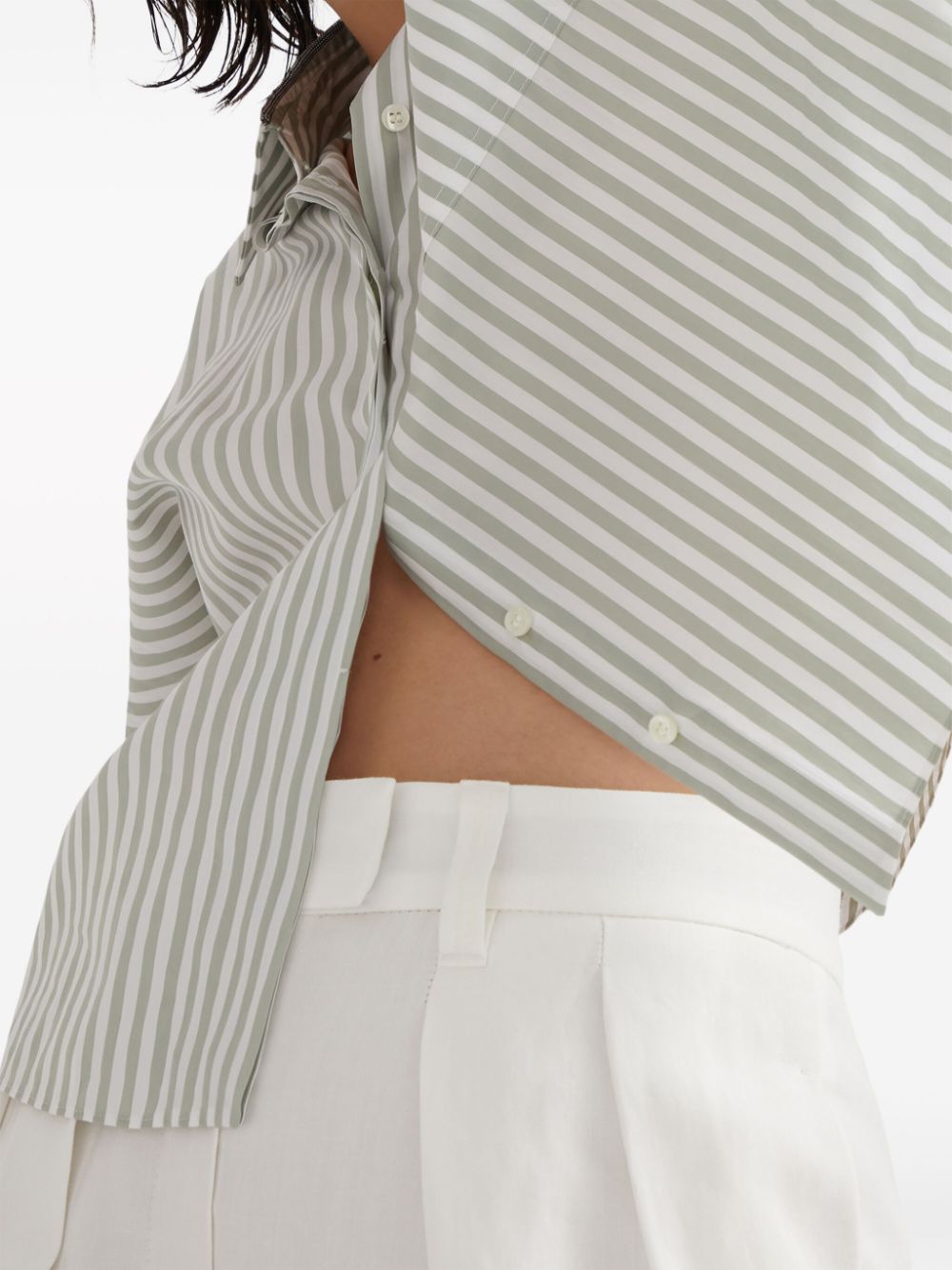 BRUNELLO CUCINELLI Striped Monili Chain Cotton Shirt - Women’s Classic Fit