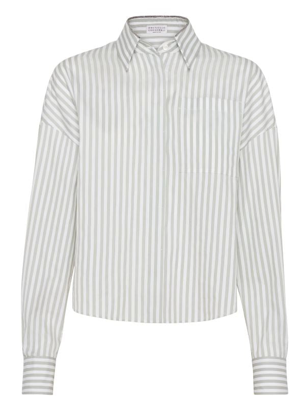 BRUNELLO CUCINELLI Striped Monili Chain Cotton Shirt - Women’s Classic Fit