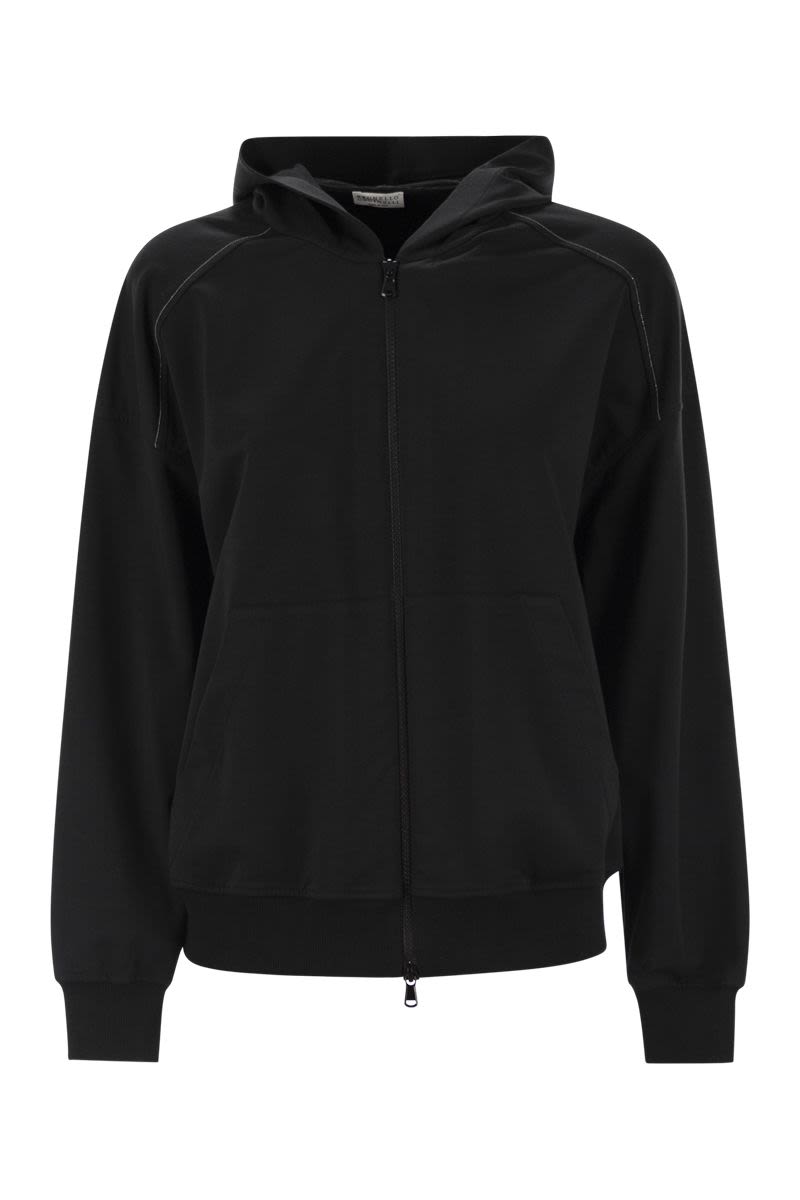 BRUNELLO CUCINELLI Lightweight Stretch Cotton Fleece Hoodie with Zip and Shiny Trims