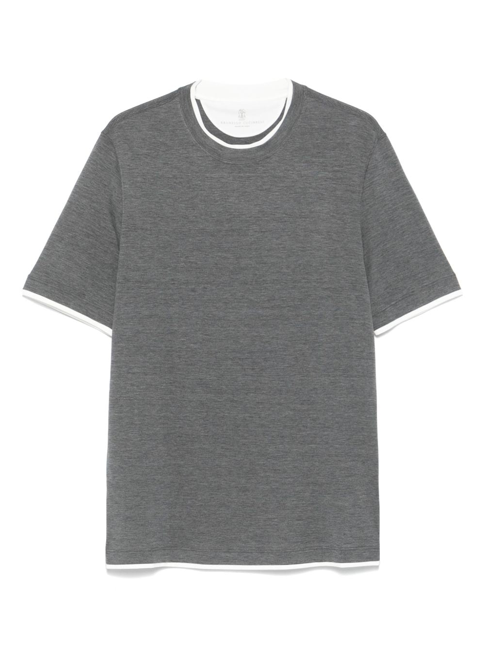 BRUNELLO CUCINELLI Silk Blend Crew Neck T-Shirt with Contrasting Border