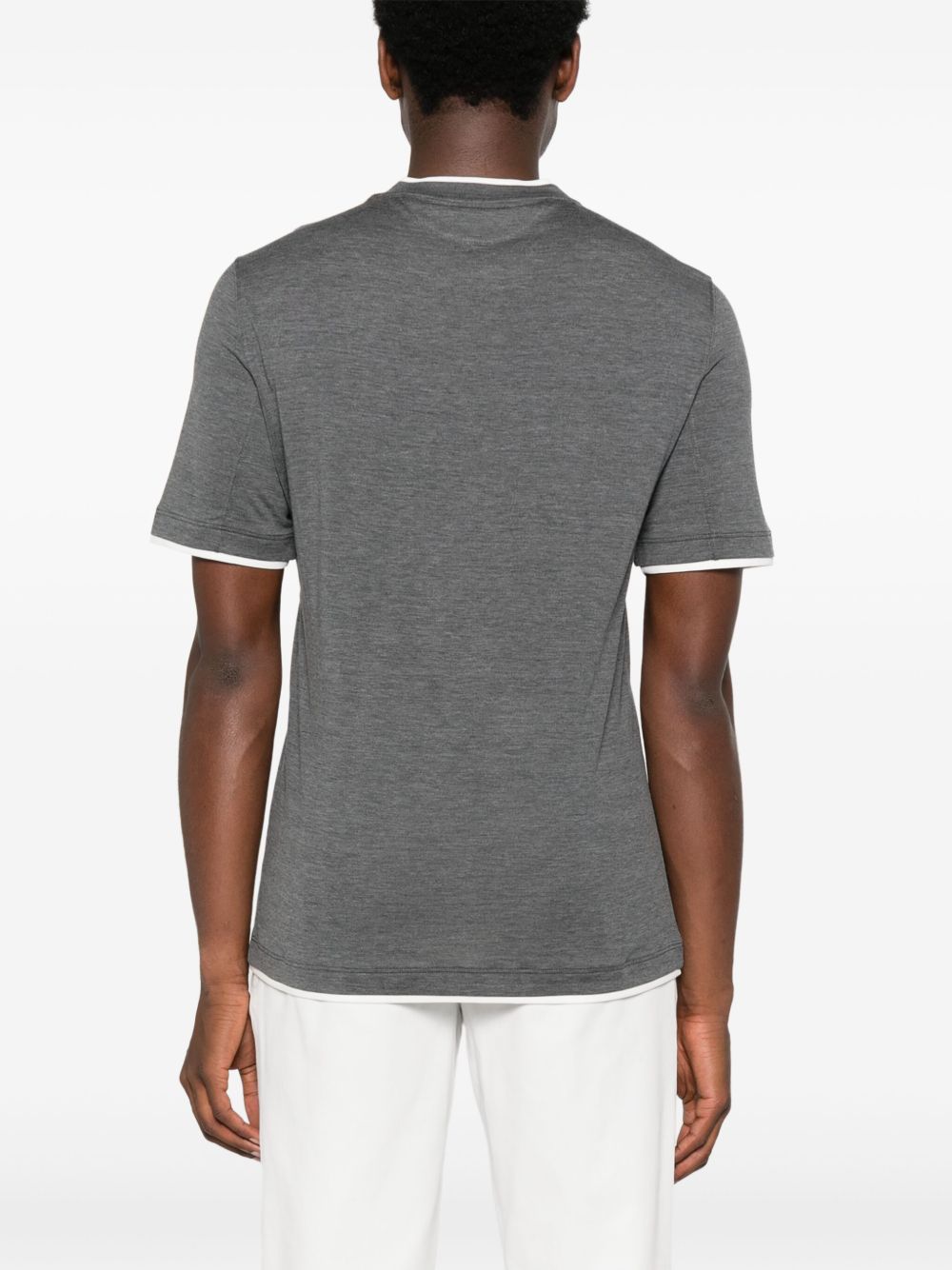 BRUNELLO CUCINELLI Silk Blend Crew Neck T-Shirt with Contrasting Border