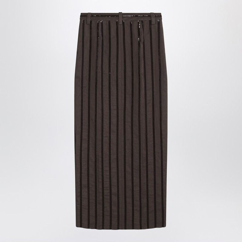 BRUNELLO CUCINELLI Long Skirt with Dazzling Stripe Embroidery