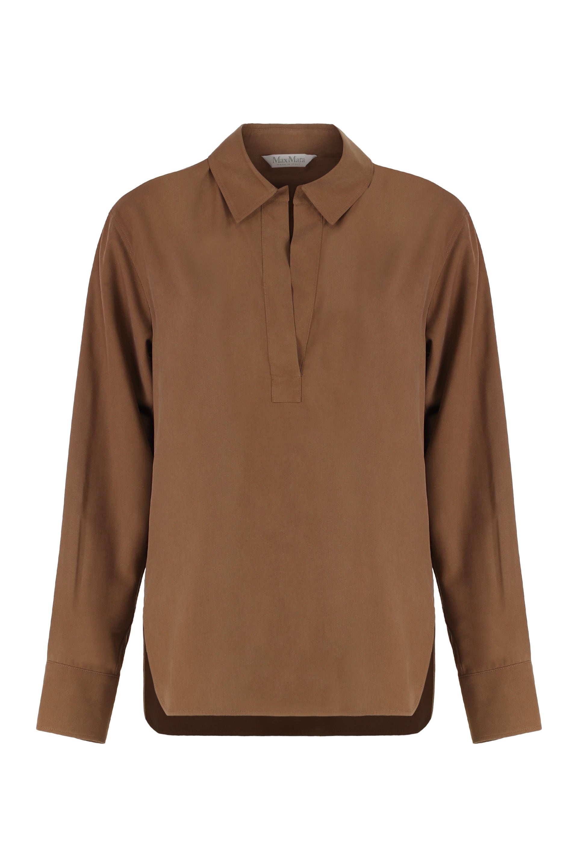 MAX MARA Silk Fabric Polo Shirt with Rounded Hem