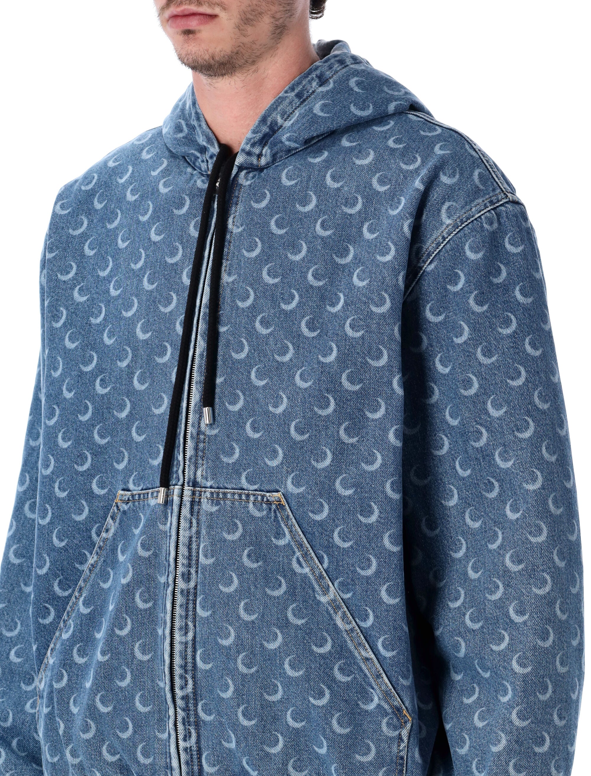 MARINE SERRE Oversized Moon-Printed Denim Padded Jacket - Size 50