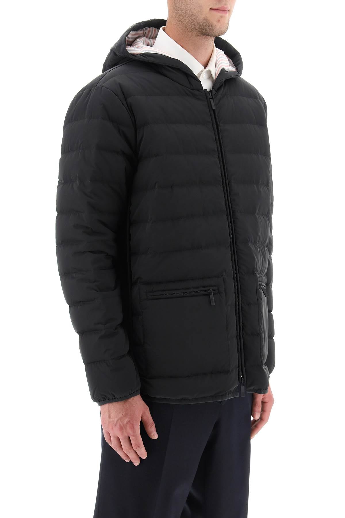 THOM BROWNE Men's Hooded Down Jacket with Contrasting Side Stripes - FW23 Size 0