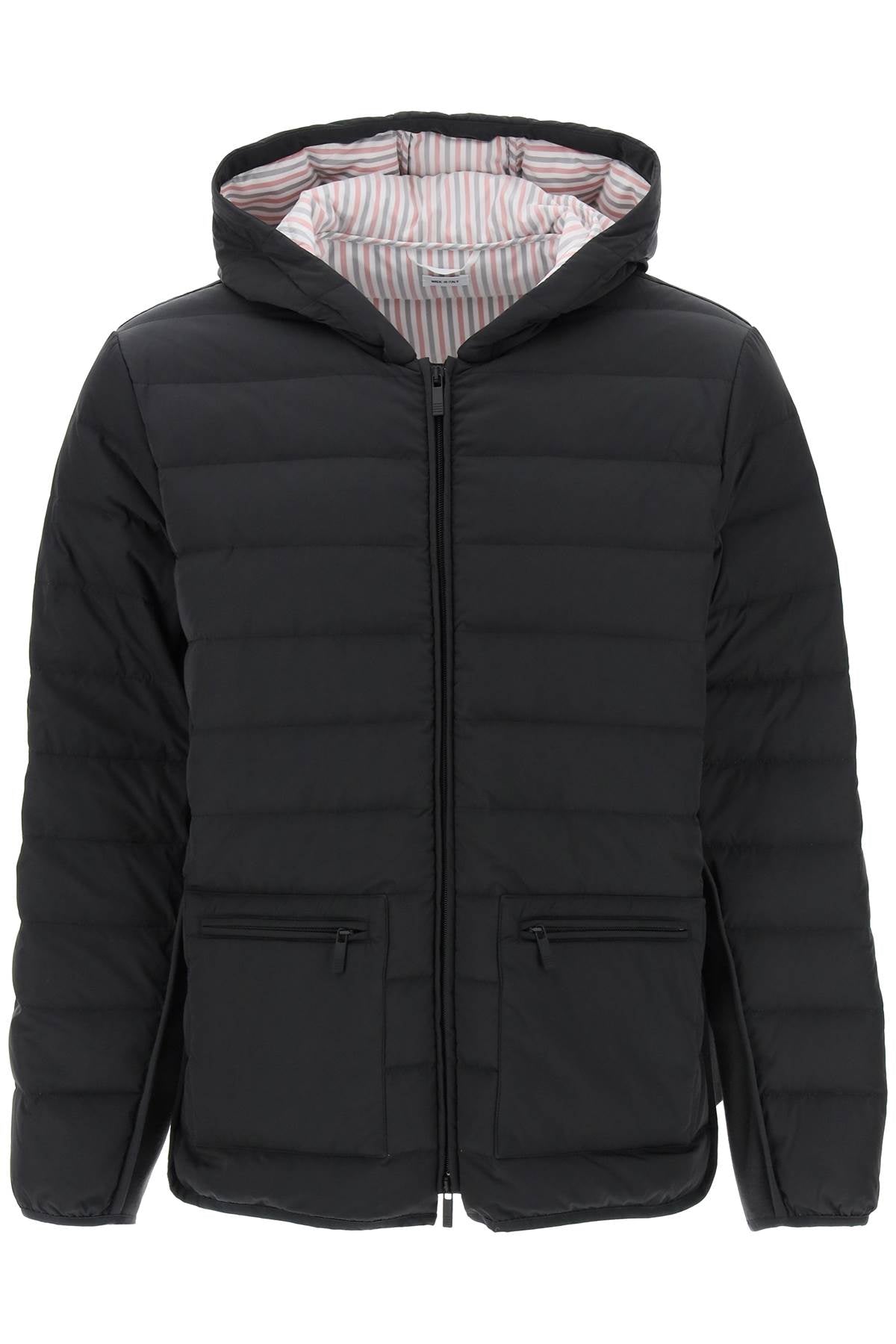THOM BROWNE Men's Hooded Down Jacket with Contrasting Side Stripes - FW23 Size 0