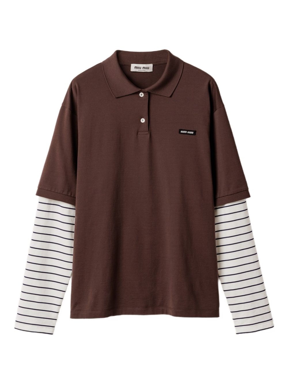 MIU MIU Cocoa Polo Shirt with Natural Sleeves for Women - FW25