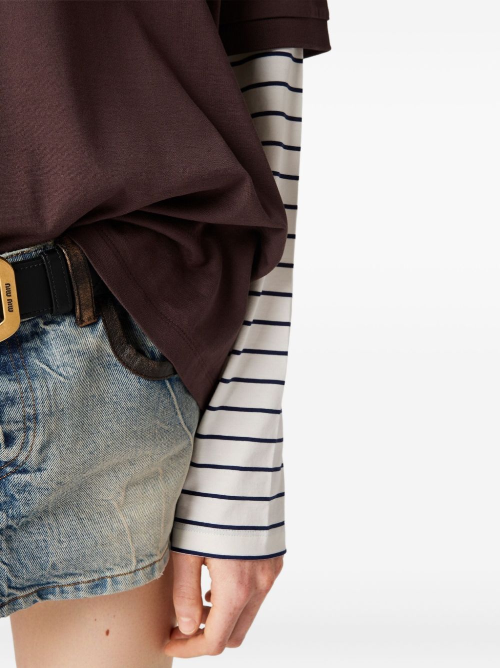 MIU MIU Cocoa Polo Shirt with Natural Sleeves for Women - FW25