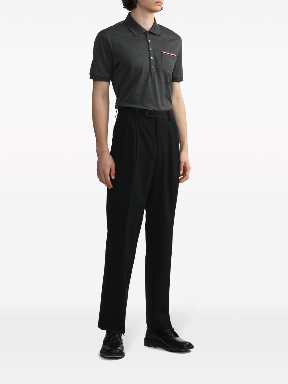 THOM BROWNE Cotton Polo Shirt with RWB Stripe Logo - Men's