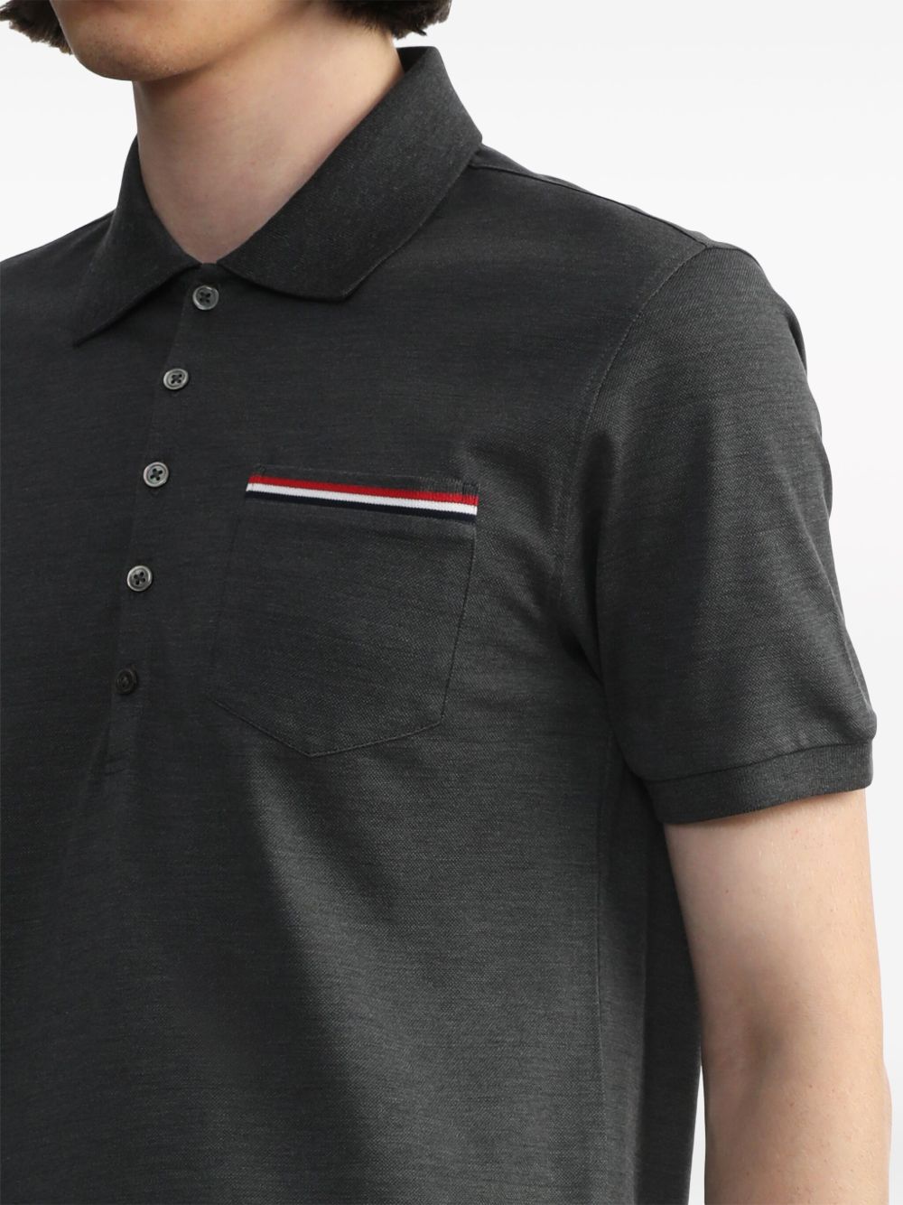 THOM BROWNE Cotton Polo Shirt with RWB Stripe Logo - Men's