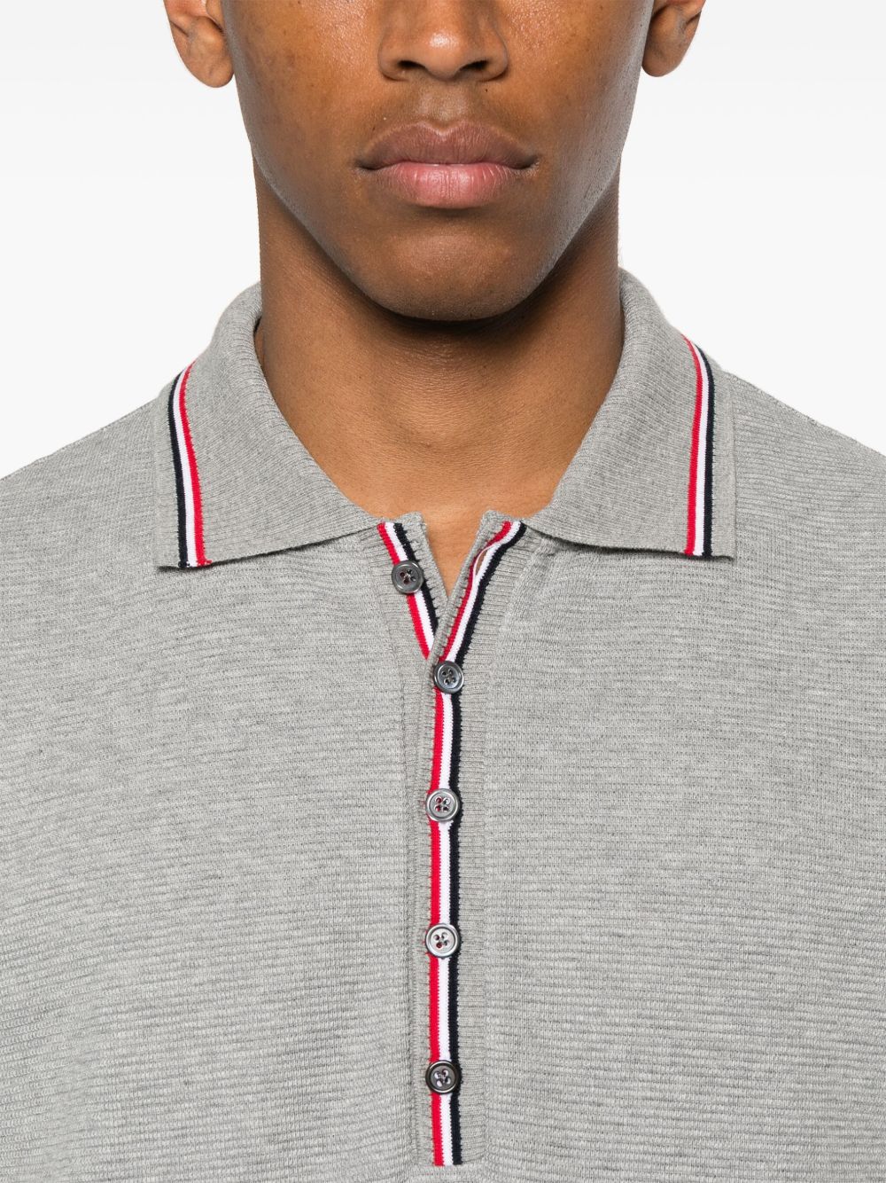 THOM BROWNE Cotton Polo Shirt with Button Placket for Men