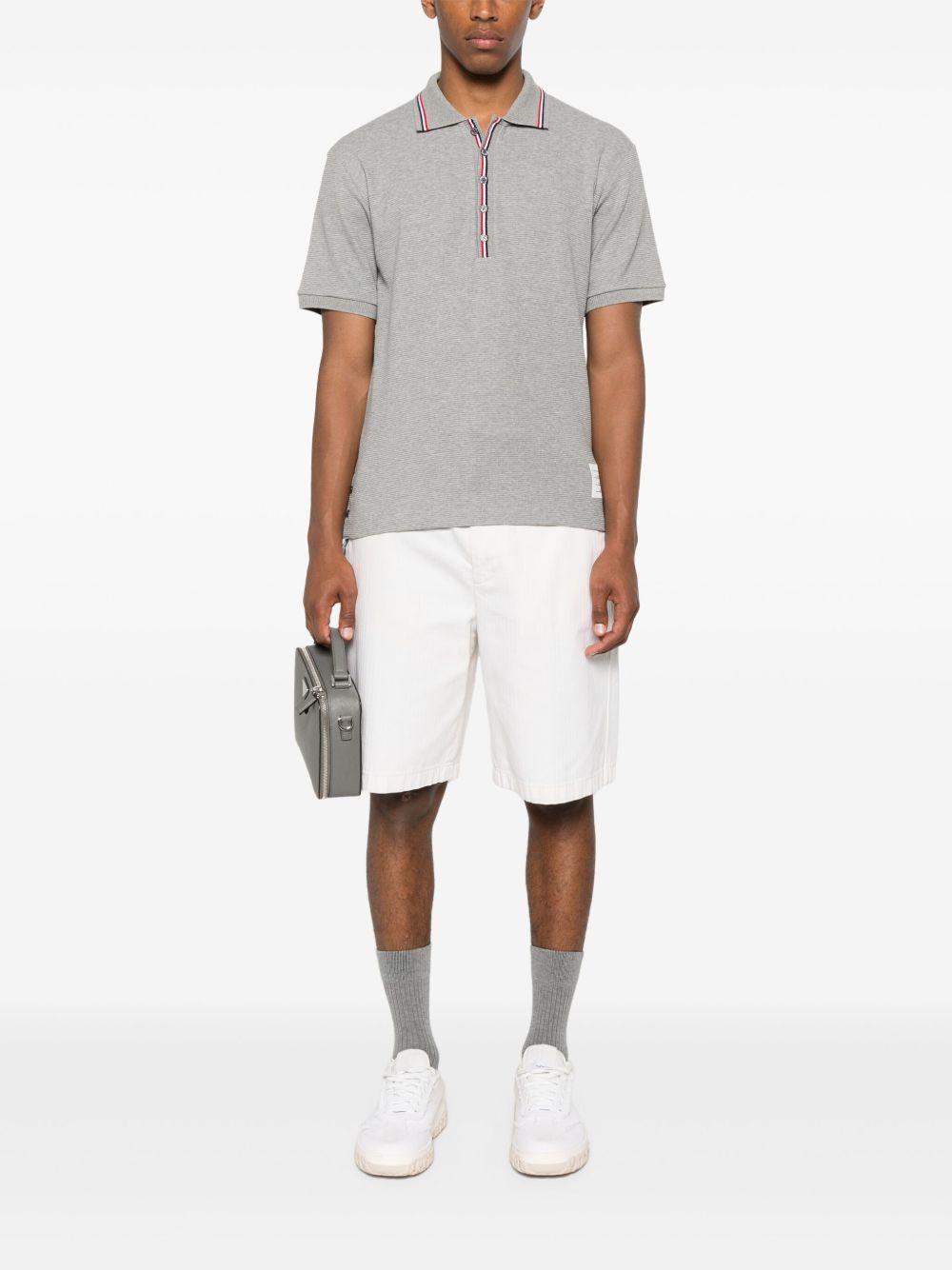 THOM BROWNE Cotton Polo Shirt with Button Placket for Men