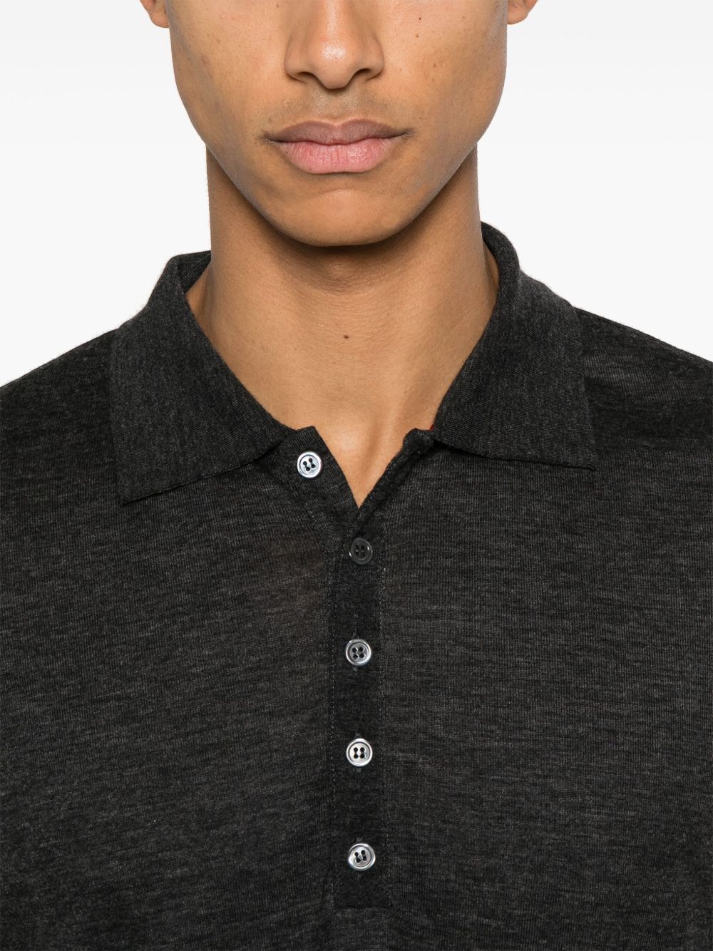 THOM BROWNE Short Sleeve Rib Cuff Wool Polo Shirt