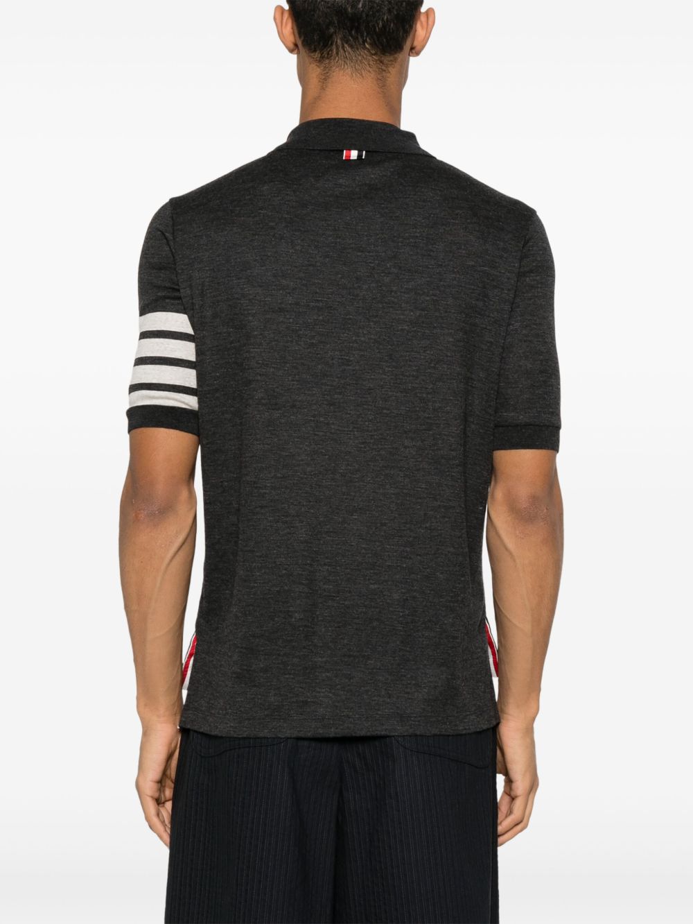 THOM BROWNE Short Sleeve Rib Cuff Wool Polo Shirt