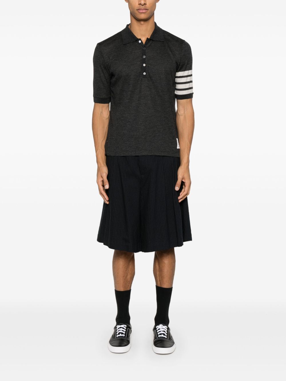 THOM BROWNE Short Sleeve Rib Cuff Wool Polo Shirt