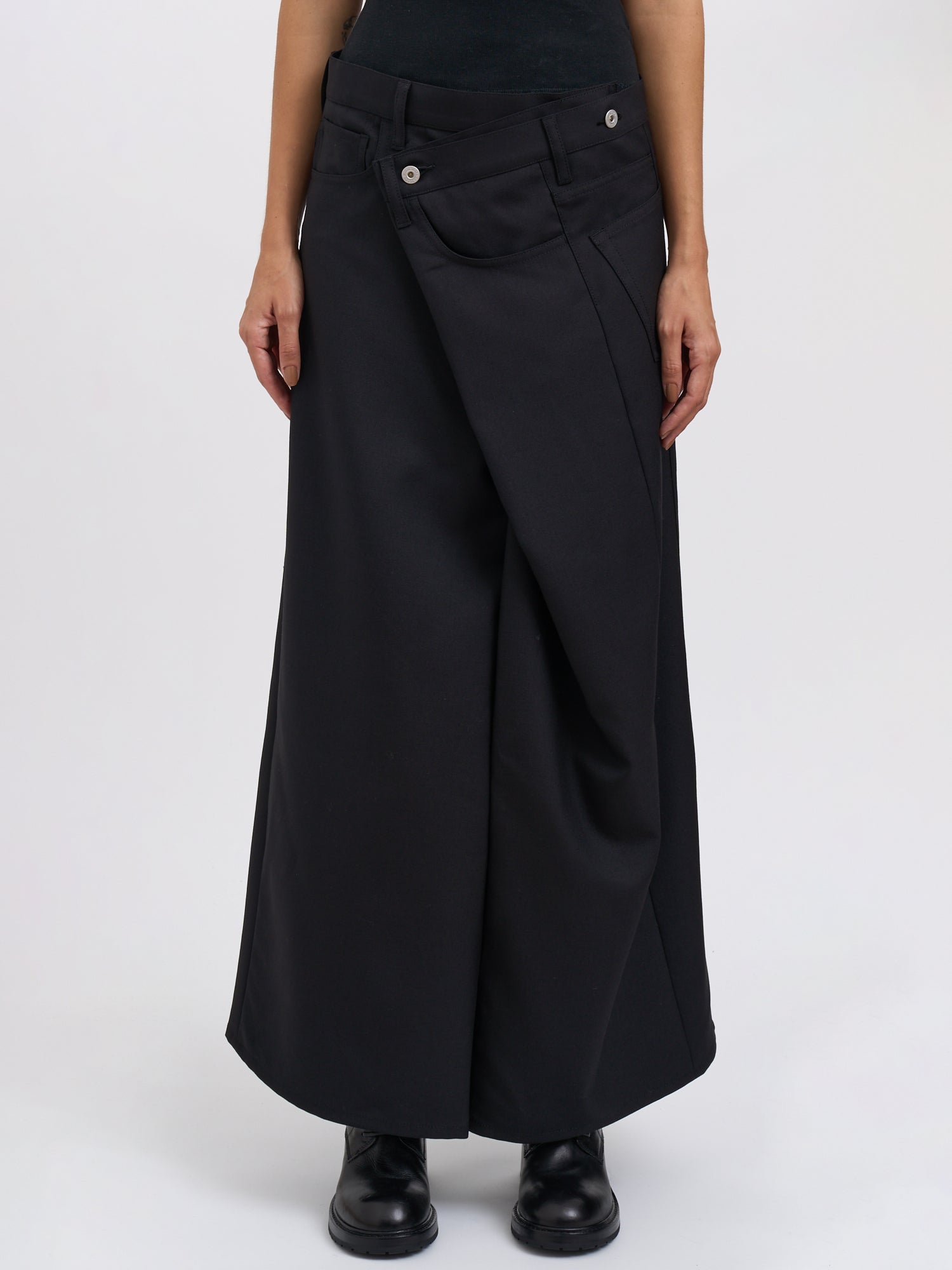 JUNYA WATANABE Asymmetrical Wool Midi Skirt with Belt Loops - Size Medium