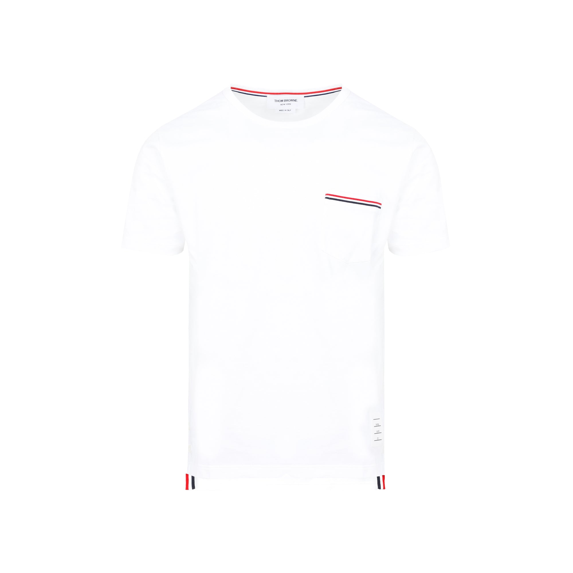 THOM BROWNE Cotton Crew Neck T-Shirt with Tricolor Details