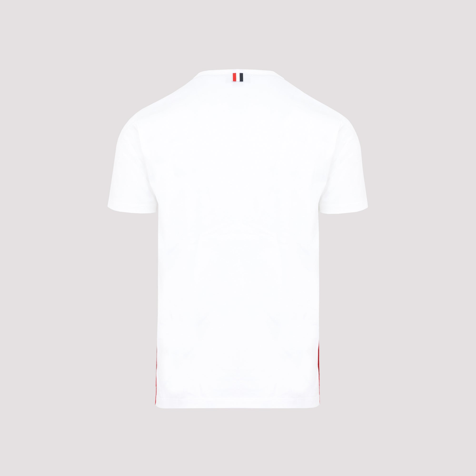 THOM BROWNE Cotton Crew Neck T-Shirt with Tricolor Details