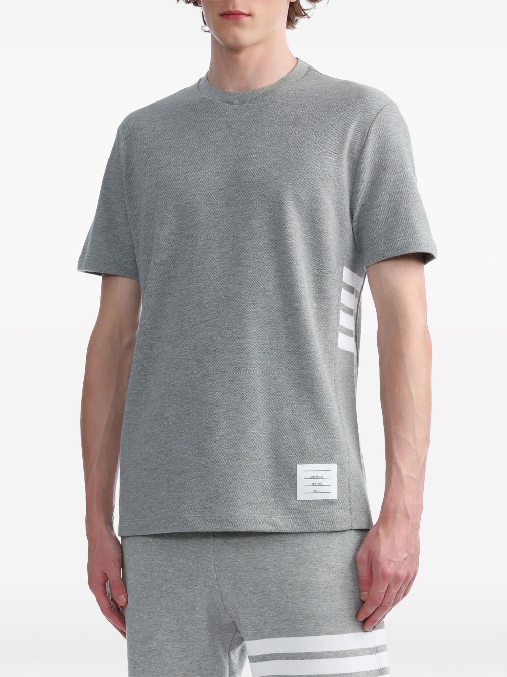 THOM BROWNE Men's Signature Crew Neck T-Shirt with 4-Bar Stripe Logo