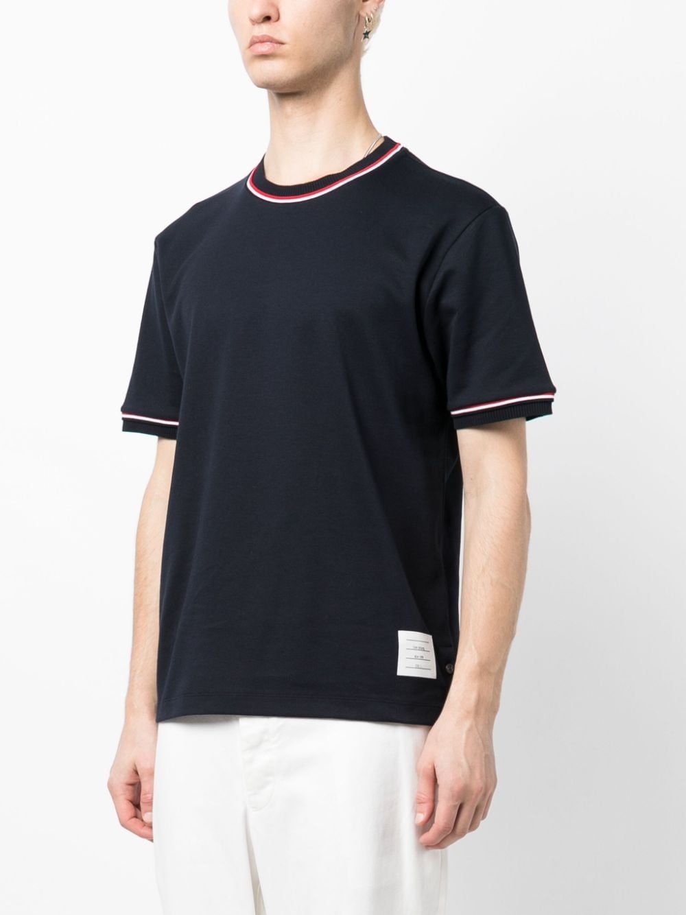 THOM BROWNE Cotton Crew-Neck T-Shirt with Tricolor Detail - Size 0, 1, 2, 3, 4, 5