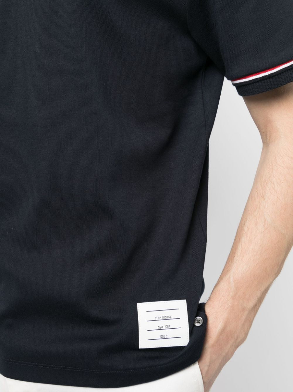 THOM BROWNE Cotton Crew-Neck T-Shirt with Tricolor Detail - Size 0, 1, 2, 3, 4, 5