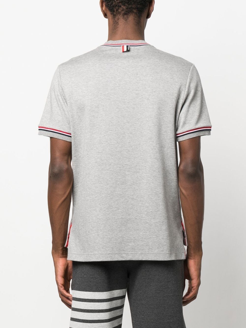 THOM BROWNE Men's Short Sleeve Cotton T-Shirt with RWB Stripe Trim