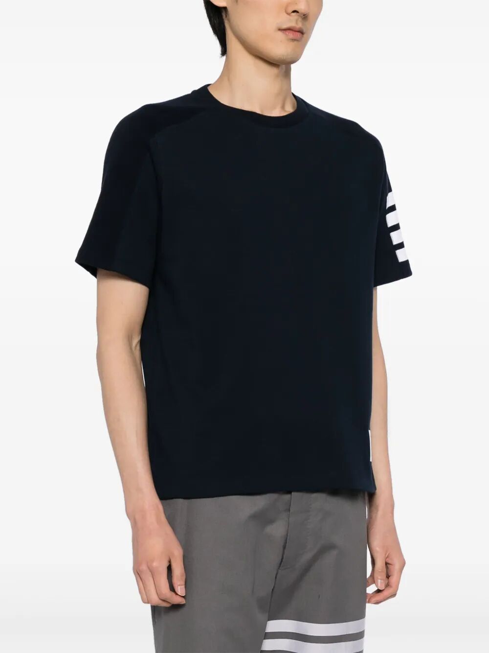 THOM BROWNE Short Sleeve Tee with 4 Bar Stripe - SS26 Collection