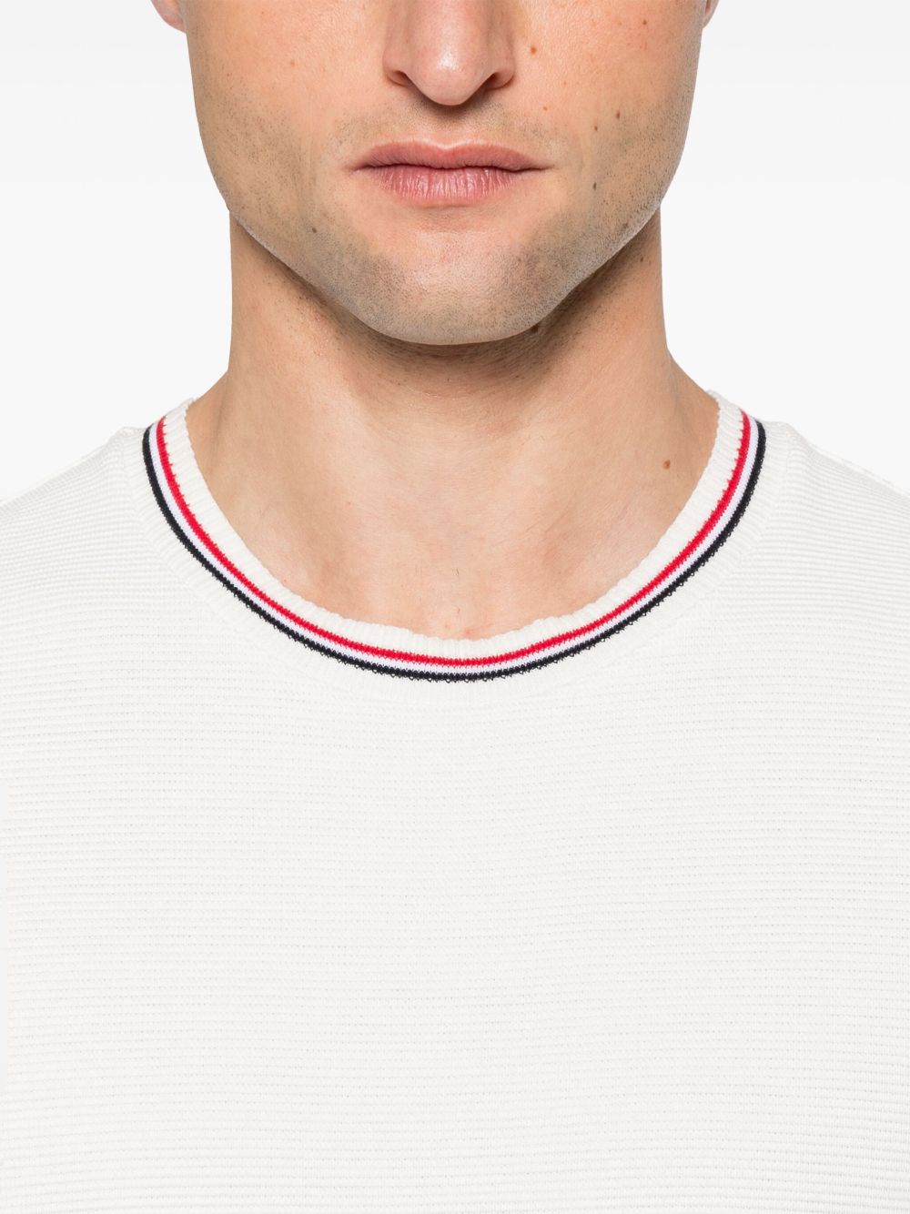 THOM BROWNE RWB Cotton T-Shirt with Ribbed Cuffs and Side Slits - Men’s