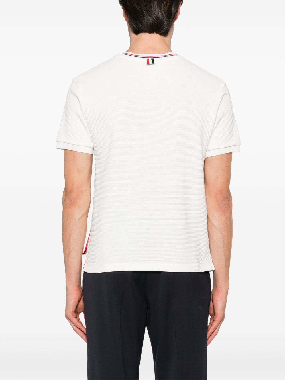 THOM BROWNE RWB Cotton T-Shirt with Ribbed Cuffs and Side Slits - Men’s