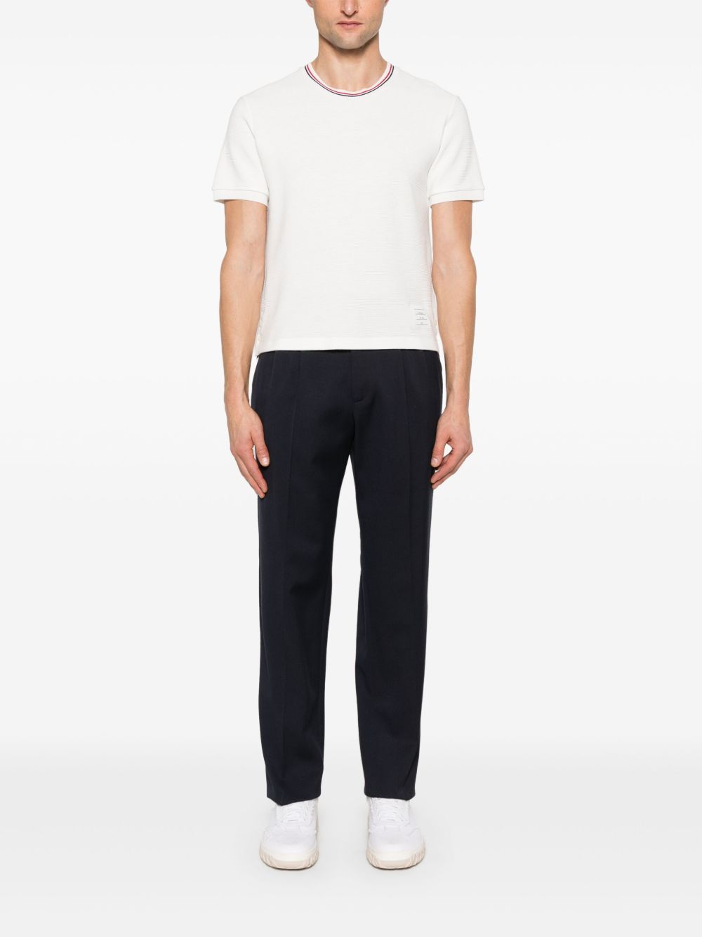 THOM BROWNE RWB Cotton T-Shirt with Ribbed Cuffs and Side Slits - Men’s