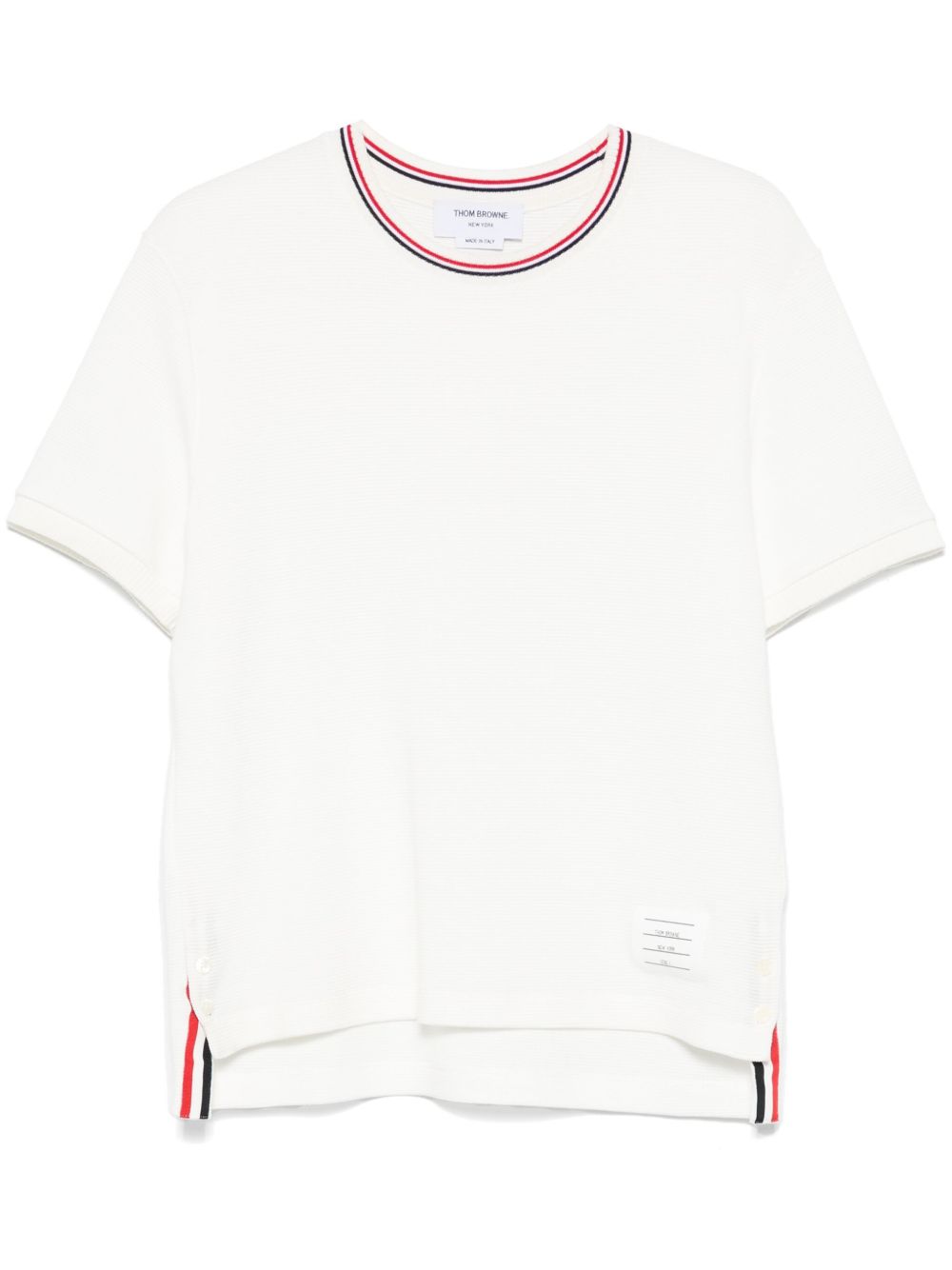 THOM BROWNE RWB Cotton T-Shirt with Ribbed Cuffs and Side Slits - Men’s