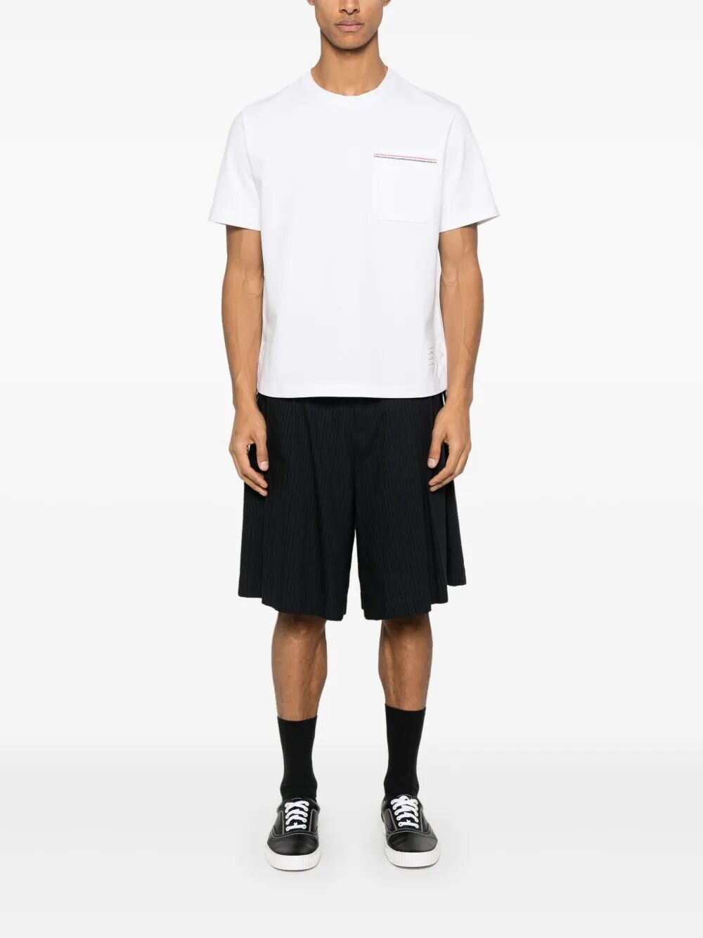 THOM BROWNE Oversized Short Sleeve Tee with Embroidered Pocket Trim