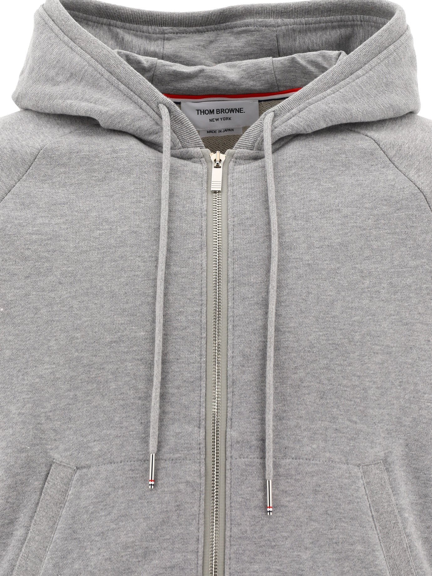 THOM BROWNE Classic Full Zip Hoodie with Engineered 4 Bar Design - Men’s