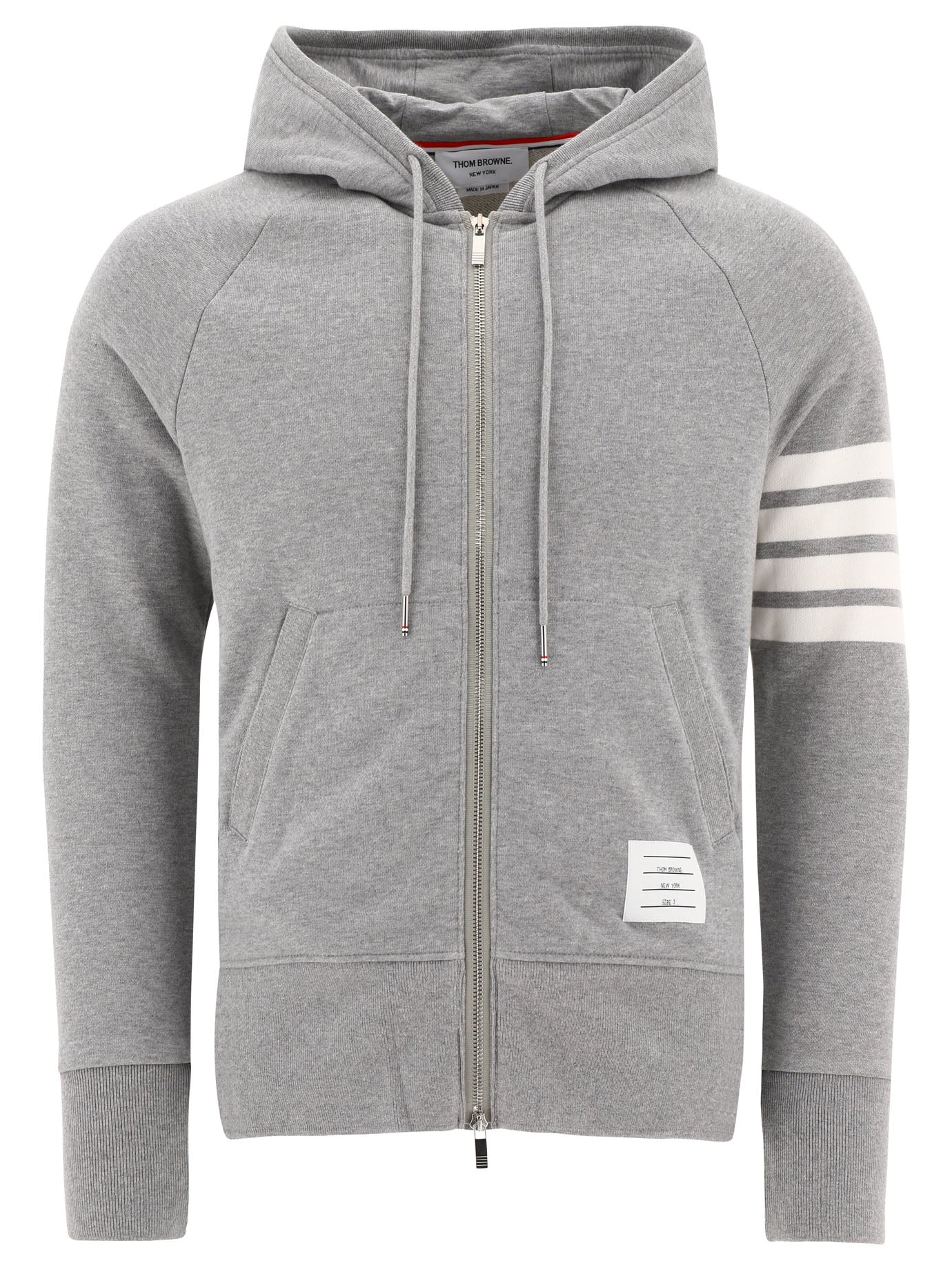 THOM BROWNE Classic Full Zip Hoodie with Engineered 4 Bar Design - Men’s