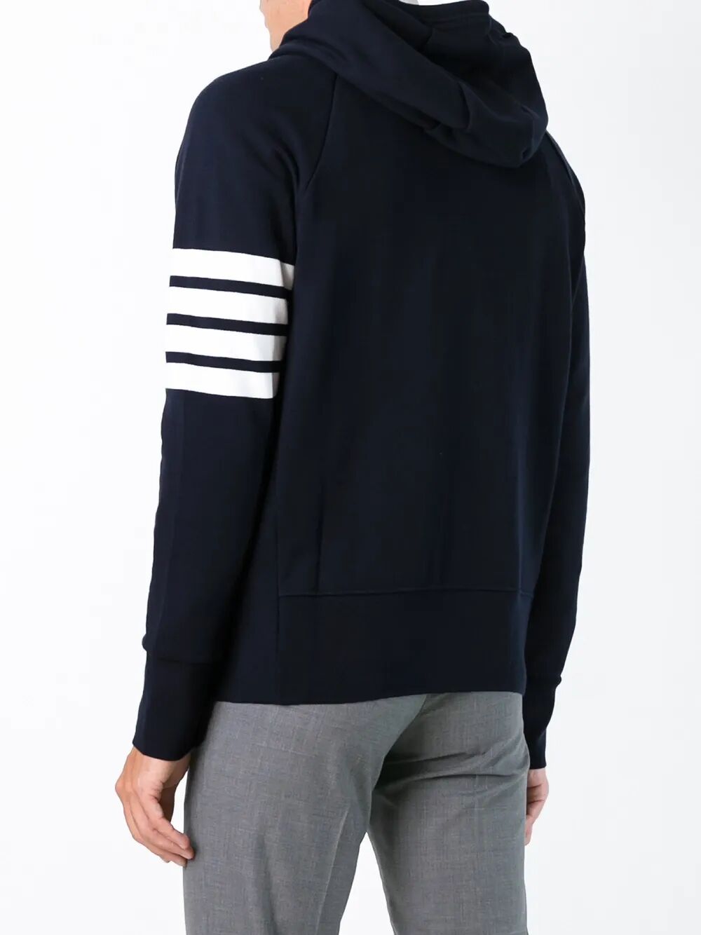 THOM BROWNE Classic Full Zip Hoodie with Engineered 4 Bar for Men